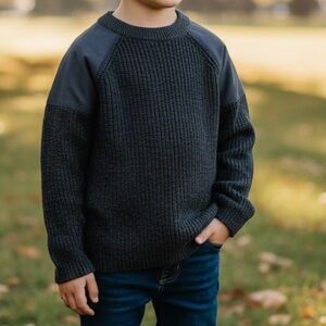 Zara Kids Knit Crew Neck Sweater Patch Shoulders Size 5 The Knitwear